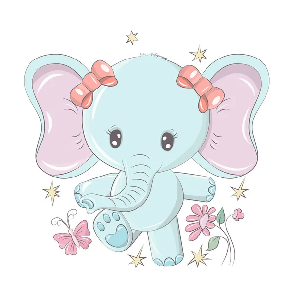 Elefante Divertido Estilo Dibujos Animados Linda Ilustración Animal Para Productos — Vector de stock