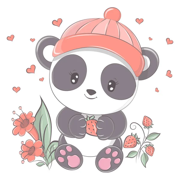 Panda Illustration Isolated White Background Cute Animal Cartoon Style Vector — Stock Vector