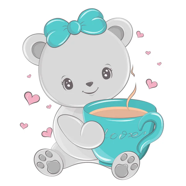 Teddy Bear Drinking Coffee Cup Cartoon Clipart Bears Set Kids — Stock Vector