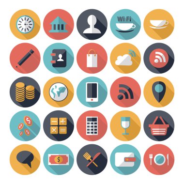 Düz konsept tasarımı ile gölge Seo iş ikonları/simgeleri