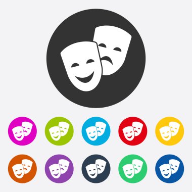 Gölge trajedi ve komedi maskeleri ile düz modern tasarım