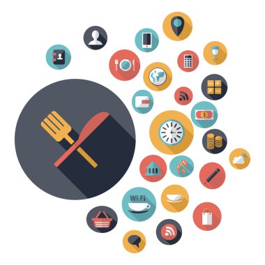 Düz konsept tasarımı ile gölge Seo iş ikonları/simgeleri