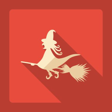 Bir süpürge üzerinde gölge cadı ile düz modern tasarım