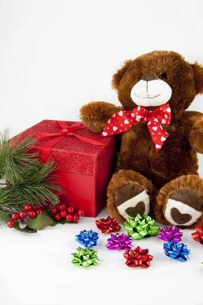 Teddy Bear & Gift — Stock Photo, Image