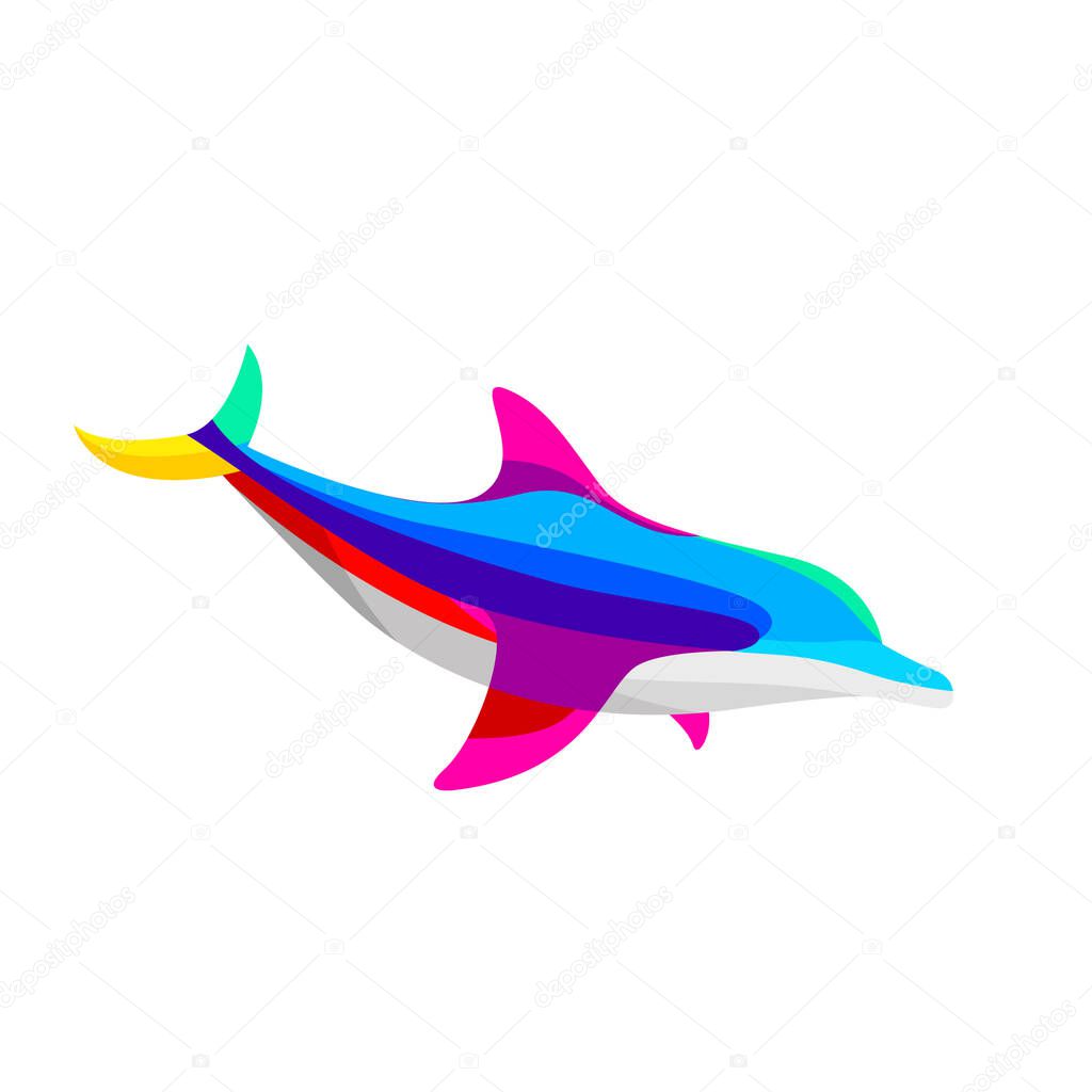 Beauty colorful swimming dolphin logo