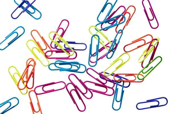 Colorful paperclips isolated on a white background — Stock Photo, Image