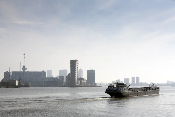 Barge on the river Meuse in Rotterd — Stock Photo, Image