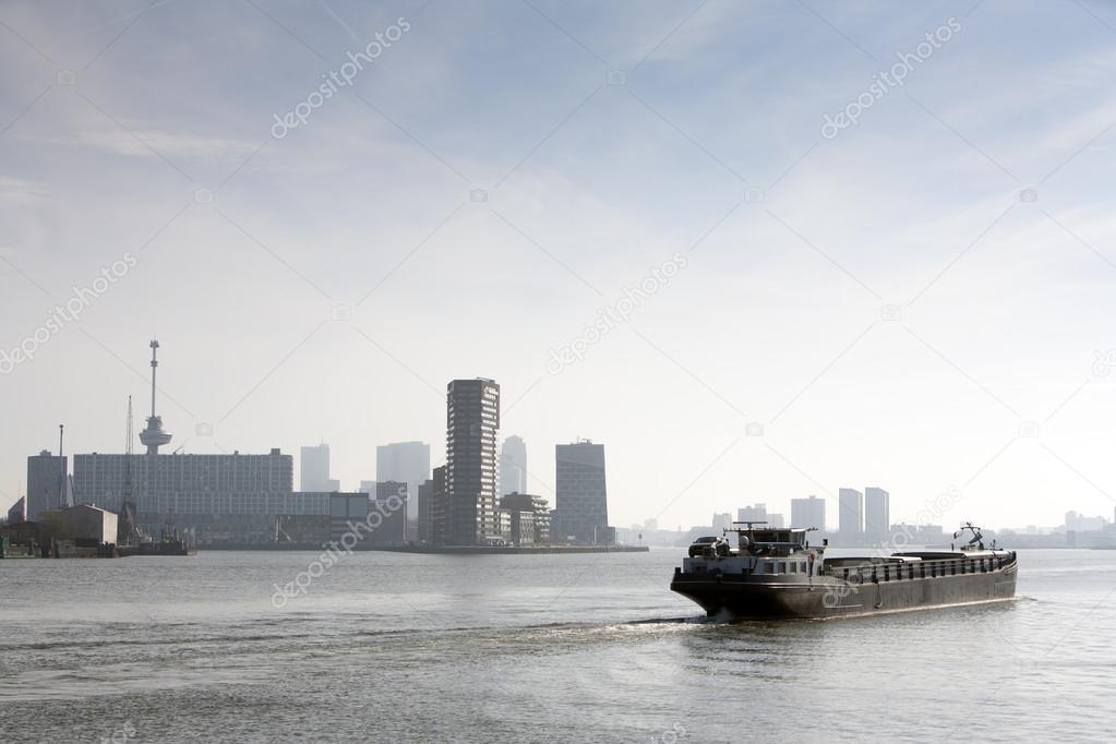 Barge on the river Meuse in Rotterd