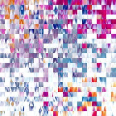 Optik düşük polyester piksel ızgara boya bulanık doku arka planı. Kusursuz yıkanmış geometrik ombre etkisi. 80 'lerin tarzı eski kare şekilli. Yüksek çözünürlüklü funky plaj giyin moda tekstil.