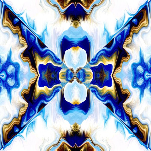 Оптический калейдоскоп размывает текстуру фона. Бесшовный вымытый эффект симметрии. Ретро-геометрический зеркальный рисунок 80-х годов. Высокое разрешение пляжной одежды текстиль