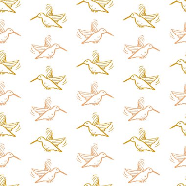 Viktorya dönemi botanik sinekkuşu kusursuz vektör arka planı. Baskı için klasik egzotik kuş deseni. Çiçekli tekstil için sevimli orman hayvanı arka planı. 