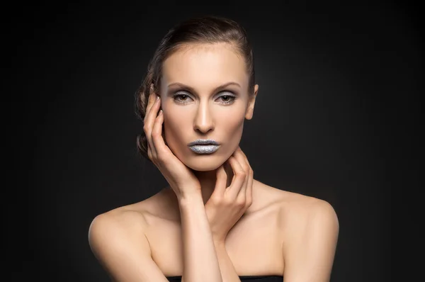 High fashion kijken, close-up schoonheid portret lichte make-up, colorf — Stockfoto