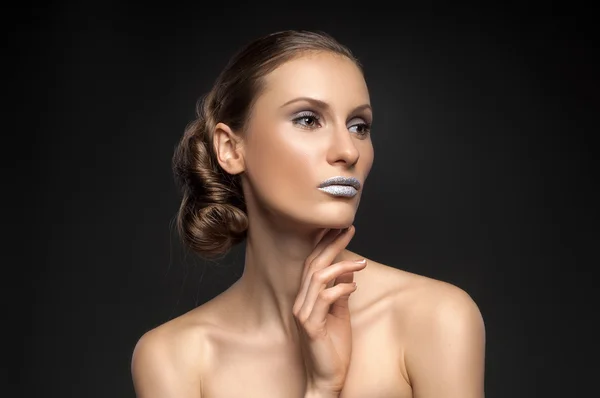 High fashion kijken, close-up schoonheid portret lichte make-up, colorf — Stockfoto
