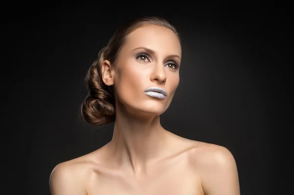 High fashion kijken, close-up schoonheid portret lichte make-up, colorf — Stockfoto