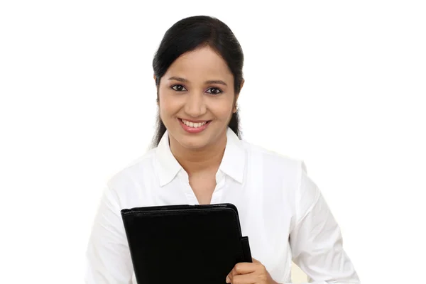 Young business woman holding a file — Stock Photo, Image