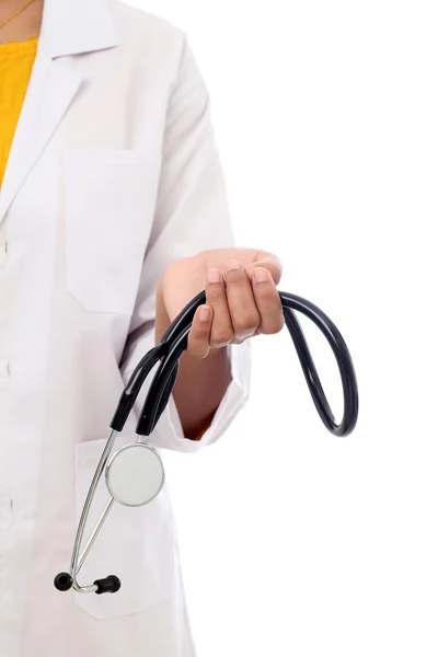 Hand holding a stethoscope isolated on white background — Stock Photo, Image