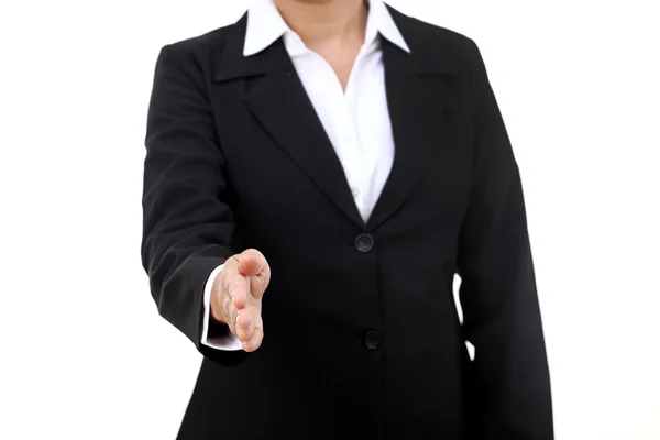 Business woman gives a handshake — Stock Photo, Image