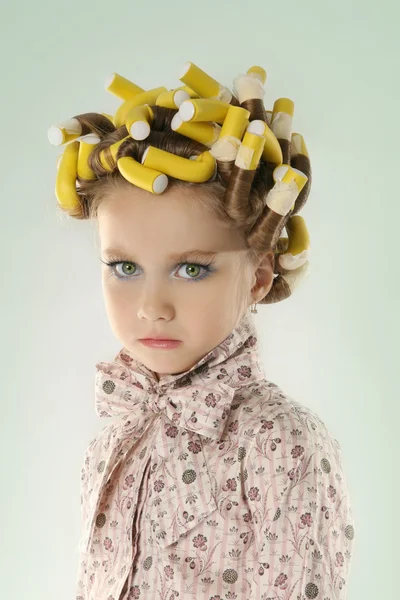 Κοριτσάκι με make up και οδοστρωτήρες — Φωτογραφία Αρχείου