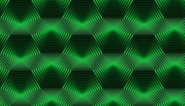 Yeşil Metalik Renkte Eşmerkezli Altıgenli Modern Kompozisyon Kusursuz Tekrarlama Kalıbı — Stok fotoğraf