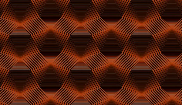 赤オレンジ色の金属色の同心円状六角形と現代の組成 シームレスな繰り返しパターン ウェブ およびあらゆる種類の装飾プロジェクトに最適です — ストック写真