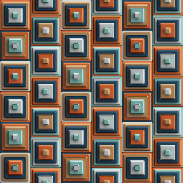 Multicolored geometric composition of concentric 3D cubes in orange and light blue. Retro style. Seamless repeating pattern. Perfect for all kinds of decorative projects.