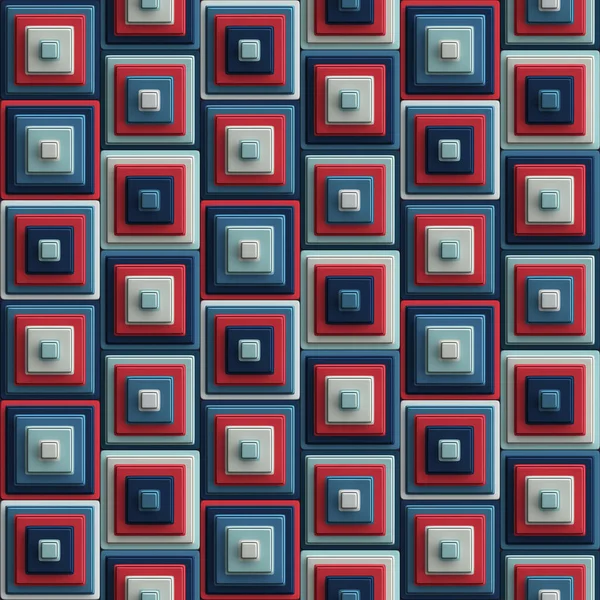 Meerkleurige Geometrische Samenstelling Van Concentrische Blokjes Rood Blauw Retro Stijl — Stockfoto