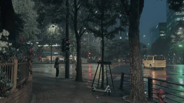 Promenader Seoul Regniga Gator Kvällen — Stockfoto