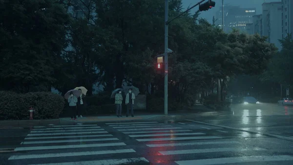 Promenader Seoul Regniga Gator Kvällen — Stockfoto