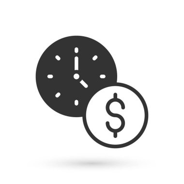 Gri Zaman, beyaz arka planda izole edilmiş para simgesidir. Para zamandır. Etkili zaman yönetimi. Zamanı paraya çevir. Vektör