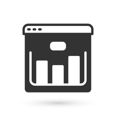 Gri Tarayıcı, borsa büyüme grafikleri ve para ikonu ile beyaz arka planda izole. Ekranda ok grafikleri olan bir monitör. Vektör