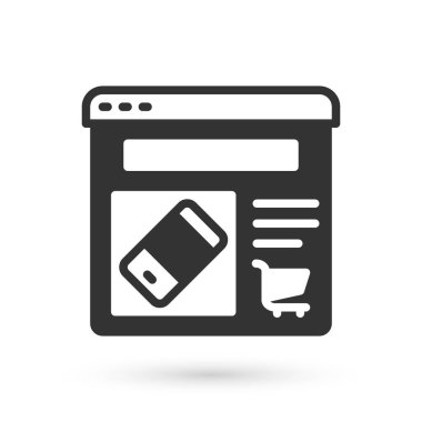 Ekran simgesindeki Grey Online alışverişi beyaz arka planda izole edildi. Konsept e-ticaret, e-ticaret, online iş pazarlama. Vektör