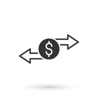 Gri Para Takas simgesi beyaz arkaplanda izole edildi. Para transferi sembolü. Bankacılık işareti. Vektör