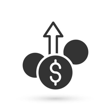 Gri Finansal Büyüme Dolar simgesi beyaz arka planda izole. Gelirleri arttırıyorum. Vektör