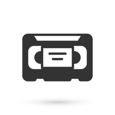 Gri VHS video kaset ikonu beyaz arkaplanda izole edildi. Vektör