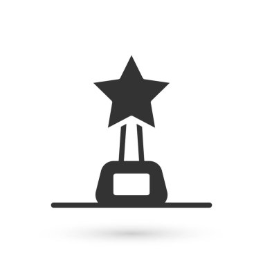 Gri Film ödülü ikonu beyaz arkaplanda izole edildi. Akademi ödülü ikonu. Filmler ve sinema sembolü. Vektör