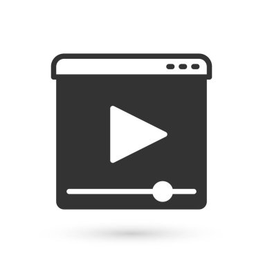 Gri Online video oynatma simgesi beyaz arkaplanda izole edildi. Oyun işaretli film şeridi. Vektör