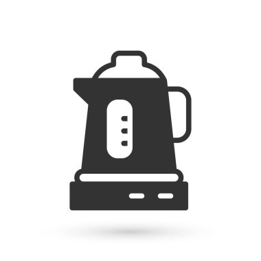 Gri Elektrikli Çaydanlık simgesi beyaz arkaplanda izole edildi. Çaydanlık ikonu. Vektör
