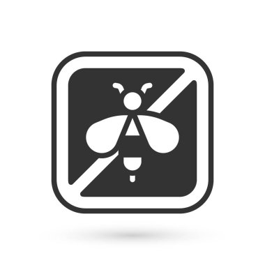 Gri Stop arı simgesi beyaz arkaplanda izole edildi. Tatlı doğal yemek. Bal arısı ya da kanat sembollü apis. Uçan böcek. Vektör