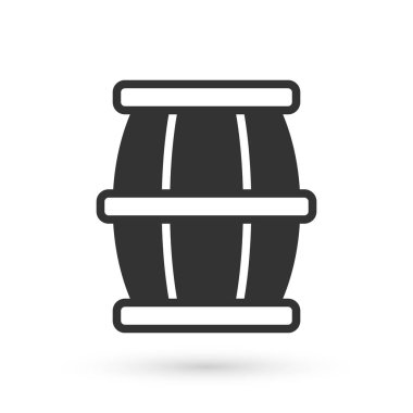 Beyaz zemin üzerinde bal ikonu olan gri tahta fıçı. Vektör