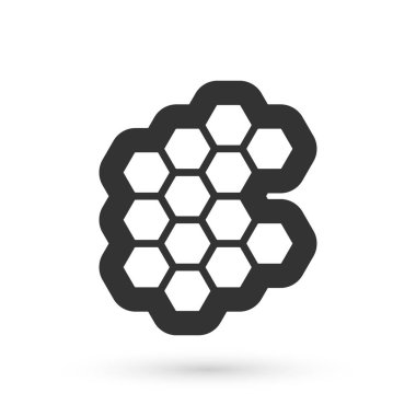 Beyaz arkaplanda gri bal peteği simgesi izole edildi. Bal hücrelerinin sembolü. Tatlı doğal yemek. Vektör