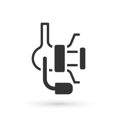 Beyaz arka planda izole edilmiş balık ikonu için gri dönen makara. Balık bobini. Balık oltası. Vektör