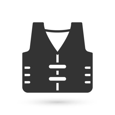 Beyaz arkaplanda izole edilmiş gri balıkçı ceketi simgesi. Balıkçı yeleği. Vektör