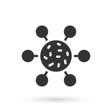 Gri Bakteri simgesi beyaz arkaplanda izole edildi. Bakteriler ve mikroorganizmalar, sebep olan mikroorganizma hastalıkları, hücre kanseri, mikrop, virüs, mantar. Vektör