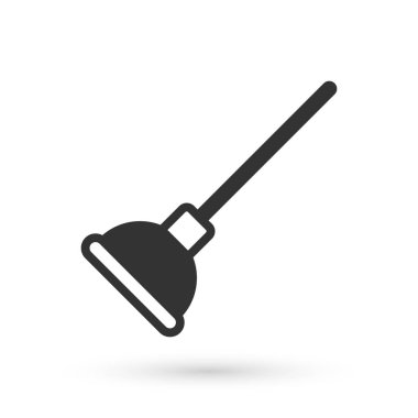 Boru temizleme ikonu için ahşap saplı gri kauçuk pompa beyaz arka planda izole edilmiş. Tuvalet pompası. Vektör