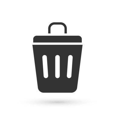 Beyaz arka planda gri çöp kutusu simgesi izole edildi. Çöp kutusu tabelası. Sepet simgesini geri dönüştür. Ofis çöpü ikonu. Vektör