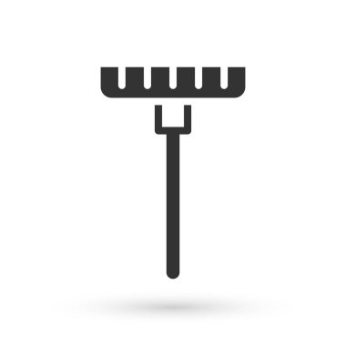 Gri Bahçe tırmık simgesi beyaz arkaplanda izole edildi. Bahçecilik, tarım, çiftçilik aleti. Toprak işçisi. Temizlik ekipmanları. Vektör