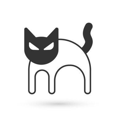 Beyaz arka planda izole edilmiş gri siyah kedi simgesi. Mutlu Cadılar Bayramı Partisi. Vektör