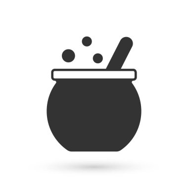 Beyaz arka planda gri cadılar bayramı cadı kazanı ikonu izole. Mutlu Cadılar Bayramı Partisi. Vektör