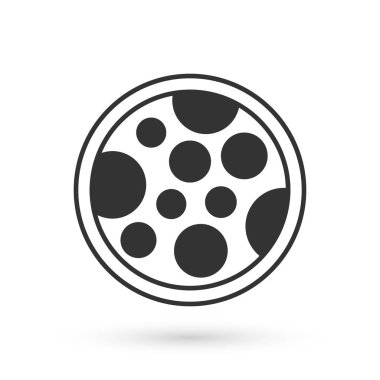 Gri Pizza simgesi beyaz arka planda izole edildi. Fast food menüsü. Vektör