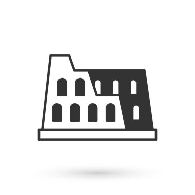 Roma 'daki Grey Coliseum, İtalya' da beyaz arka planda izole edilmiş bir sembol. Kolezyum işareti. Antik Roma 'nın sembolü, gladyatör dövüşleri. Vektör